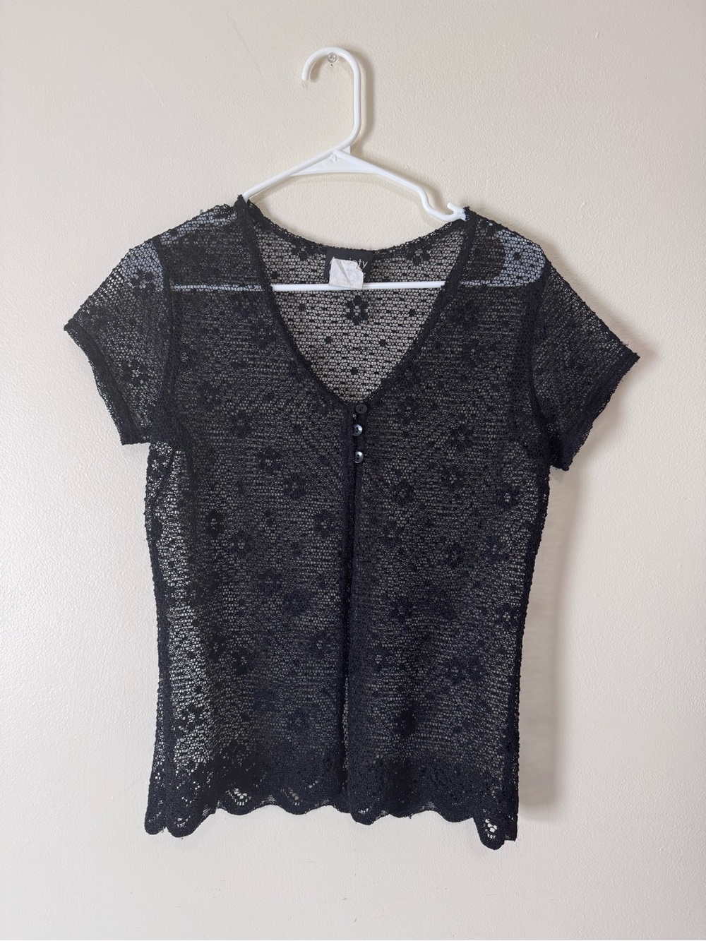 Anxiety Cafe Black Knit Short Sleeve Cover Top | Size L Women’s